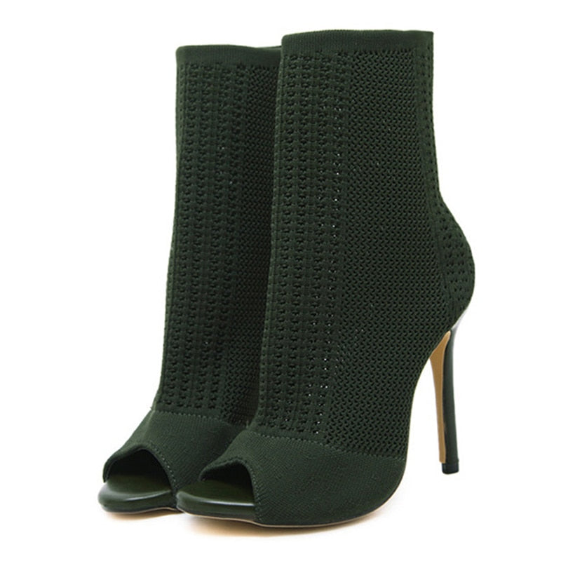 Salto Alto Tricô Ankle Boots