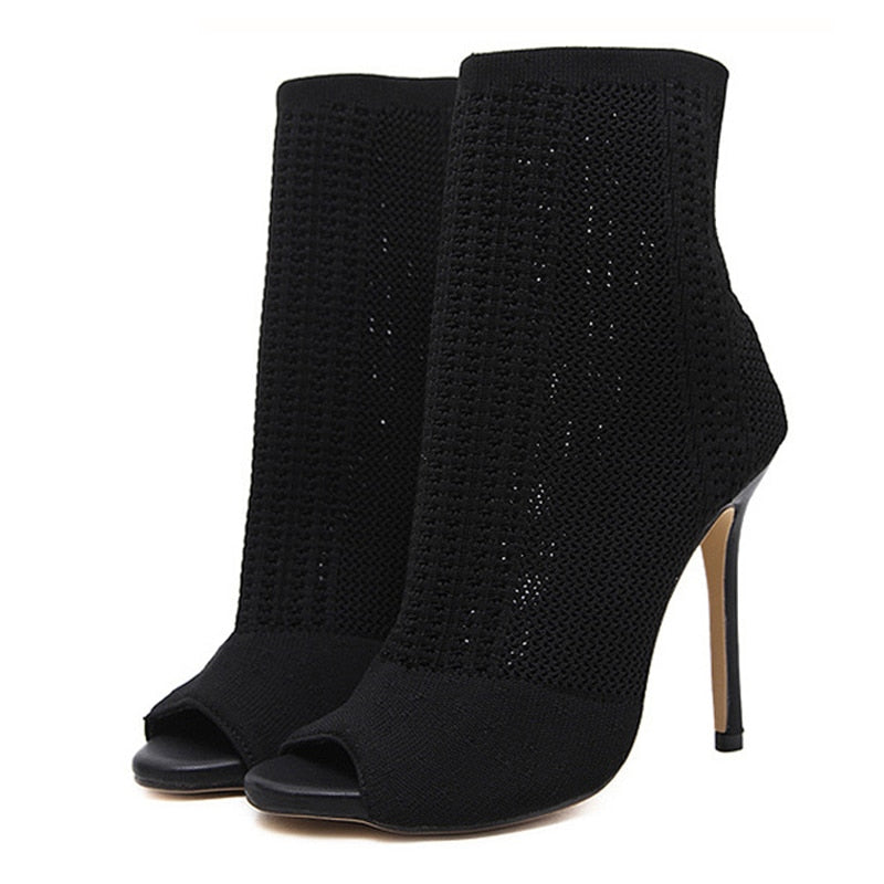 Salto Alto Tricô Ankle Boots