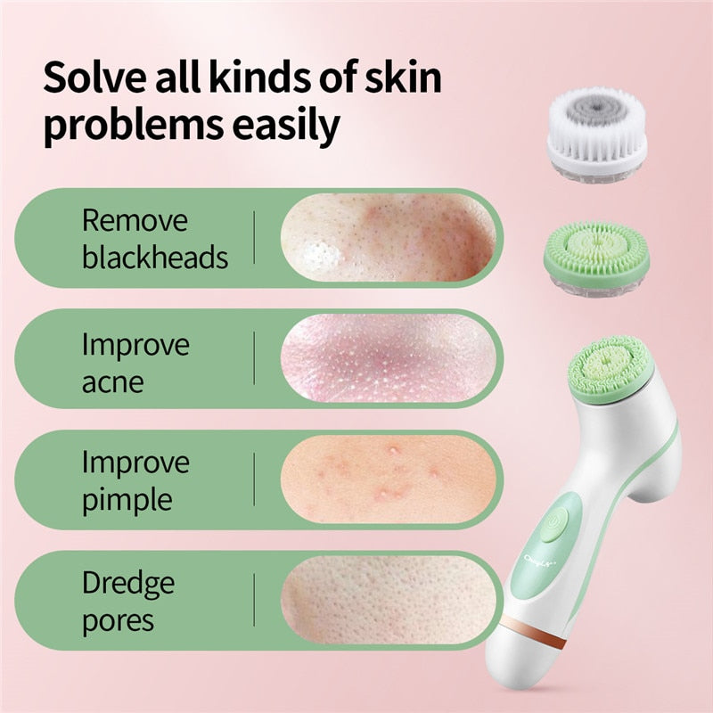 CkeyiN 3 em 1 Escova de limpeza facial elétrica rotativa de silicone com limpeza profunda na pele, peeling cleanser esfoliação 50